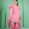 soft pink crepe plazoo set with dupatta