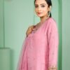 soft pink crepe plazoo set with dupatta