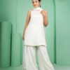 white halter neck kurta plazoo set with dupatta
