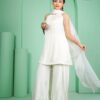 white halter neck kurta plazoo set with dupatta