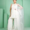 white halter neck kurta plazoo set with dupatta