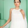 white halter neck kurta plazoo set with dupatta