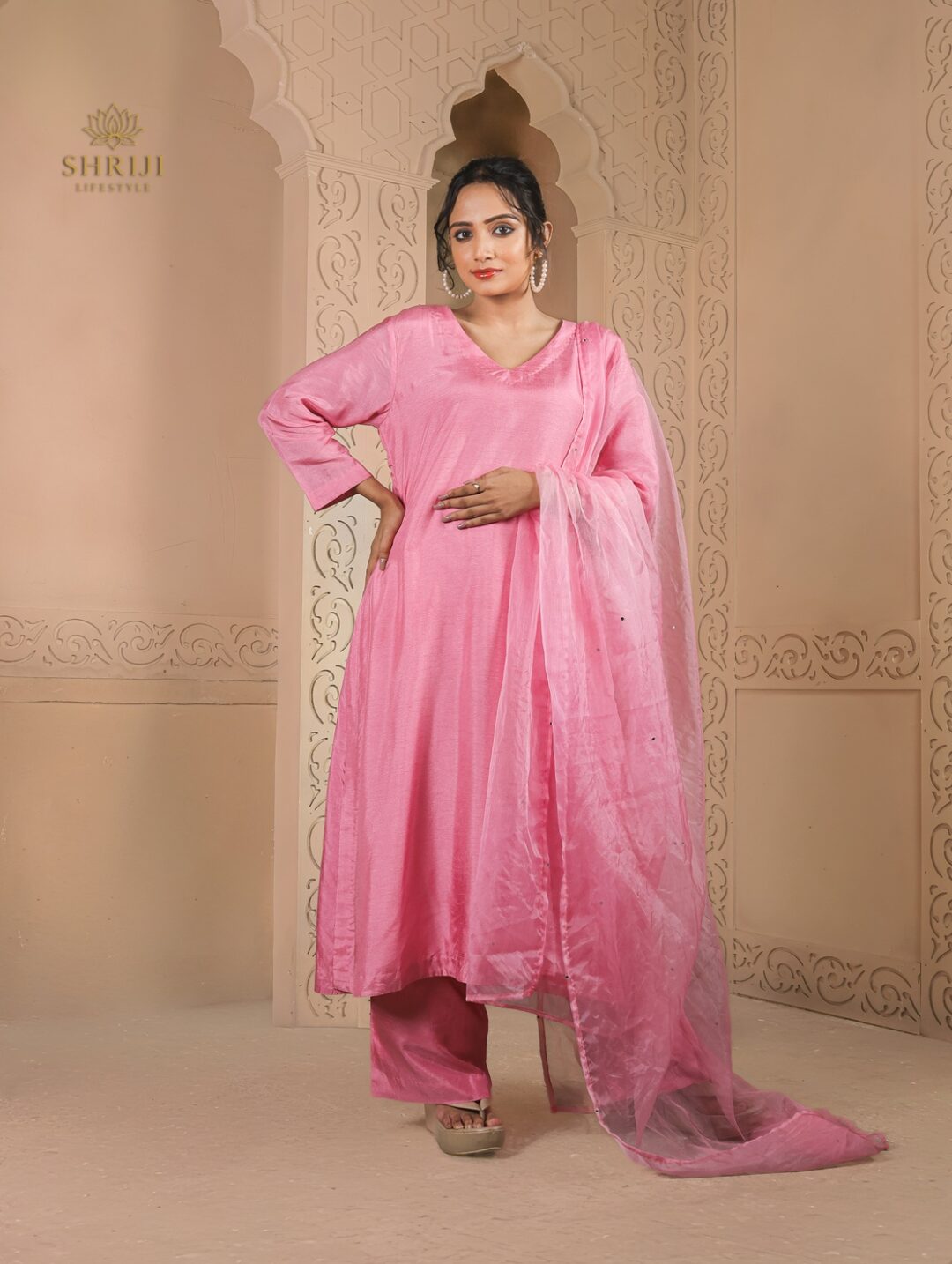 pink silk plazoo set with dupatta