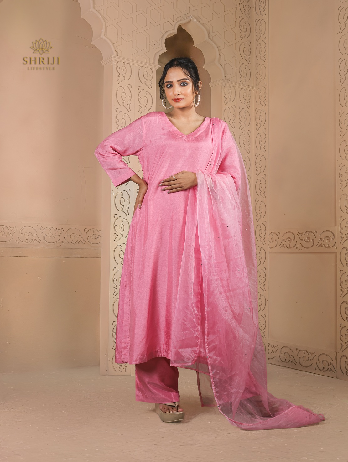 pink silk plazoo set with dupatta