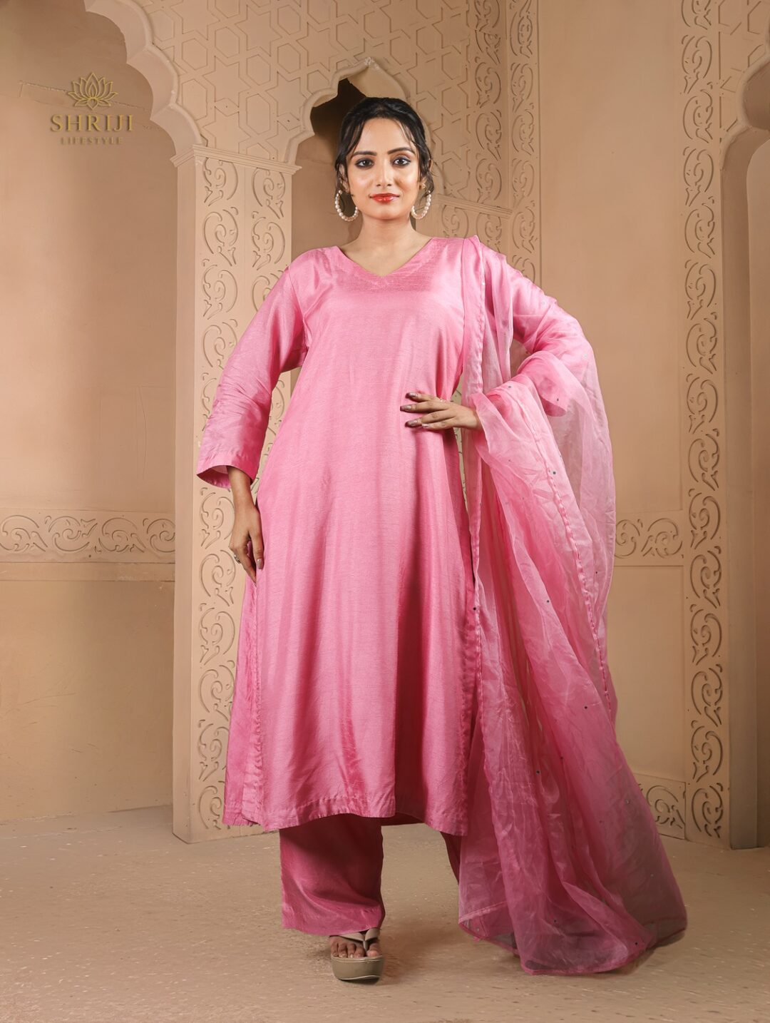 pink silk plazoo set with dupatta