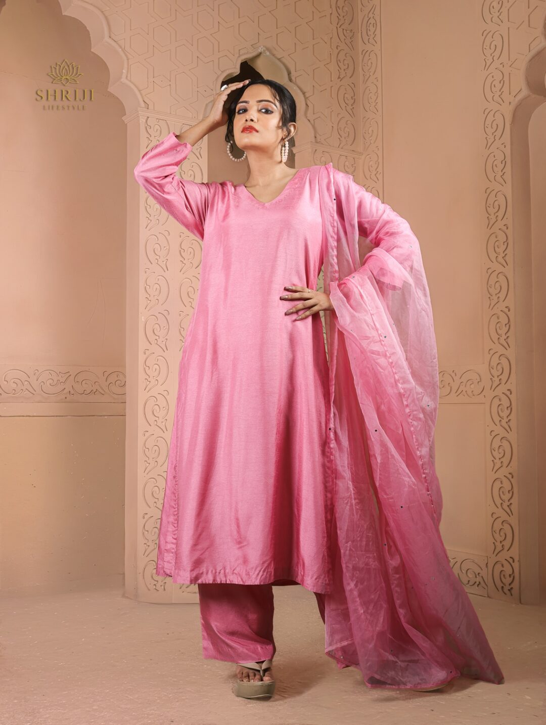 pink silk plazoo set with dupatta