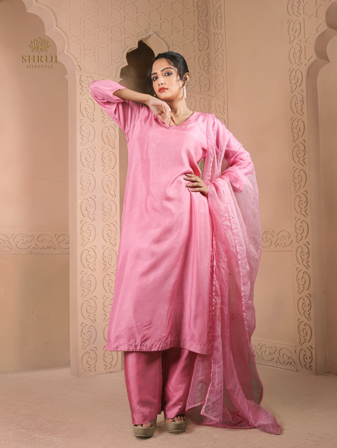pink silk plazoo set with dupatta