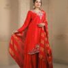 red crepe plazoo suit set with dupatta