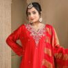 red crepe plazoo suit set with dupatta