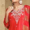 red crepe plazoo suit set with dupatta