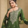 green dola silk suit set with dupatta