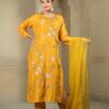 yellow dola silk suit set with dupatta