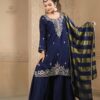 blue dola silk plazoo set with dupatta