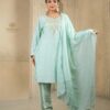 mint green dola short kali top plazoo set with dupatta