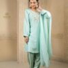 mint green dola short kali top plazoo set with dupatta