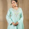 mint green dola short kali top plazoo set with dupatta