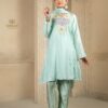 light green short kali top plazoo set with dupatta