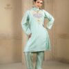 light green short kali top plazoo set with dupatta