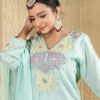 light green short kali top plazoo set with dupatta