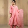 peach dola silk kurtab set with dupatta
