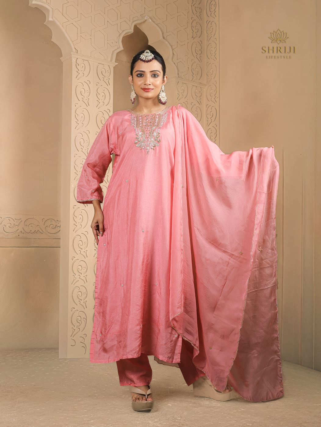 mint green dola short kali top plazoo set with dupatta (copy)