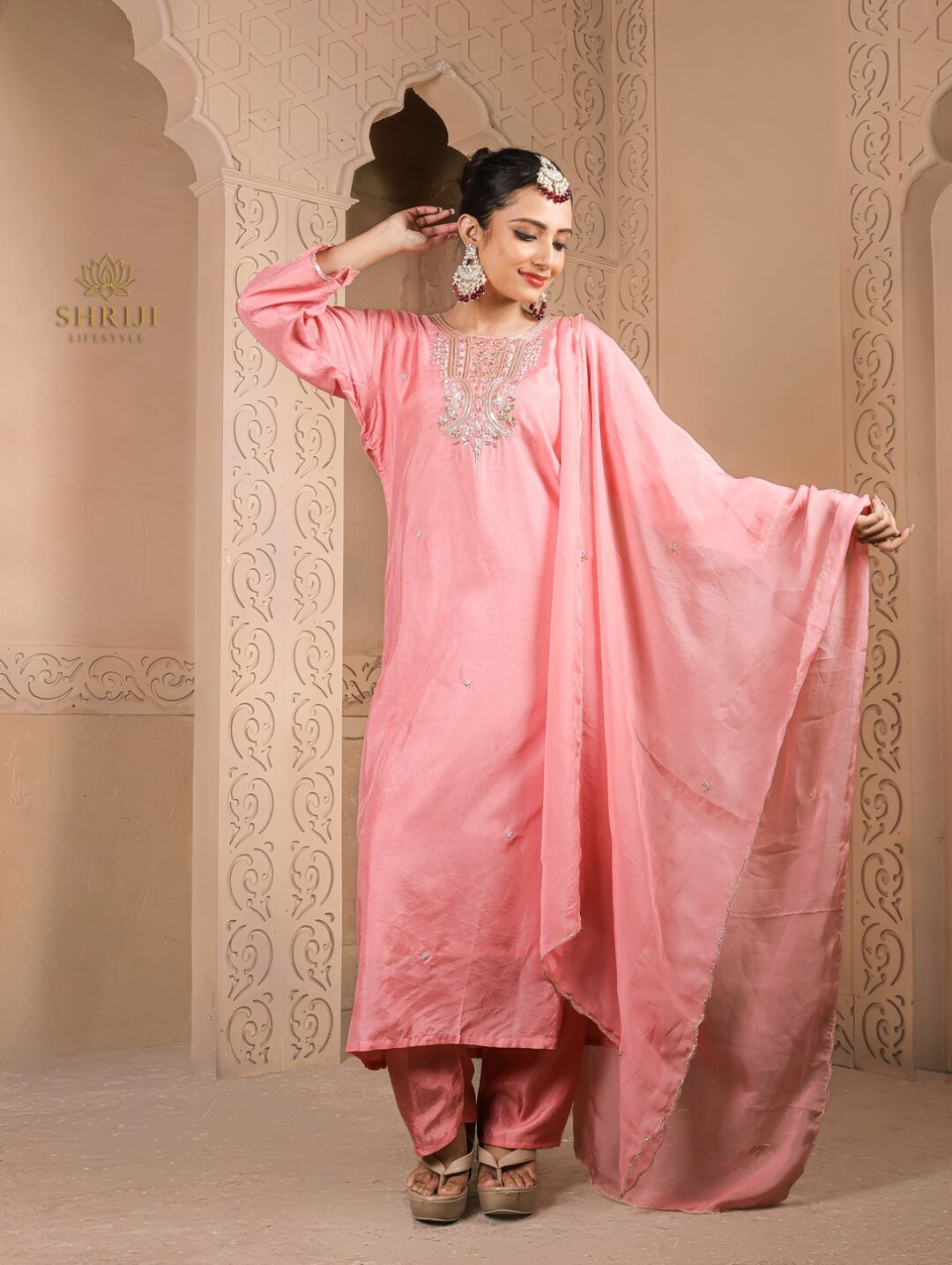 mint green dola short kali top plazoo set with dupatta (copy)