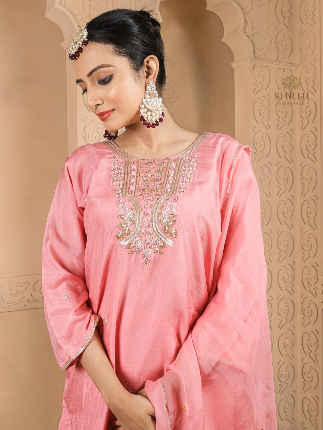 mint green dola short kali top plazoo set with dupatta (copy)