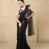 chinon black drep saree