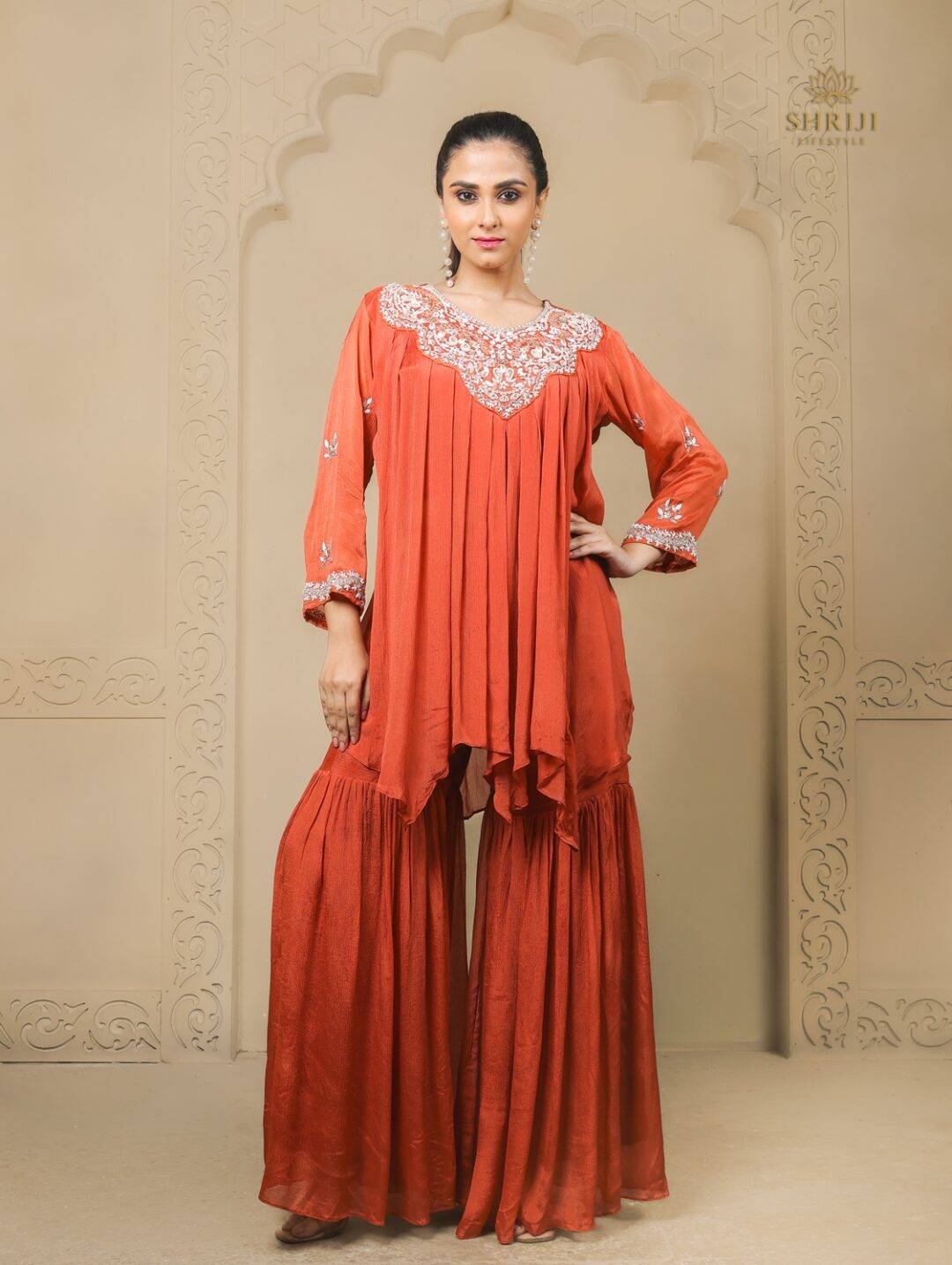 orange chinon sharara set