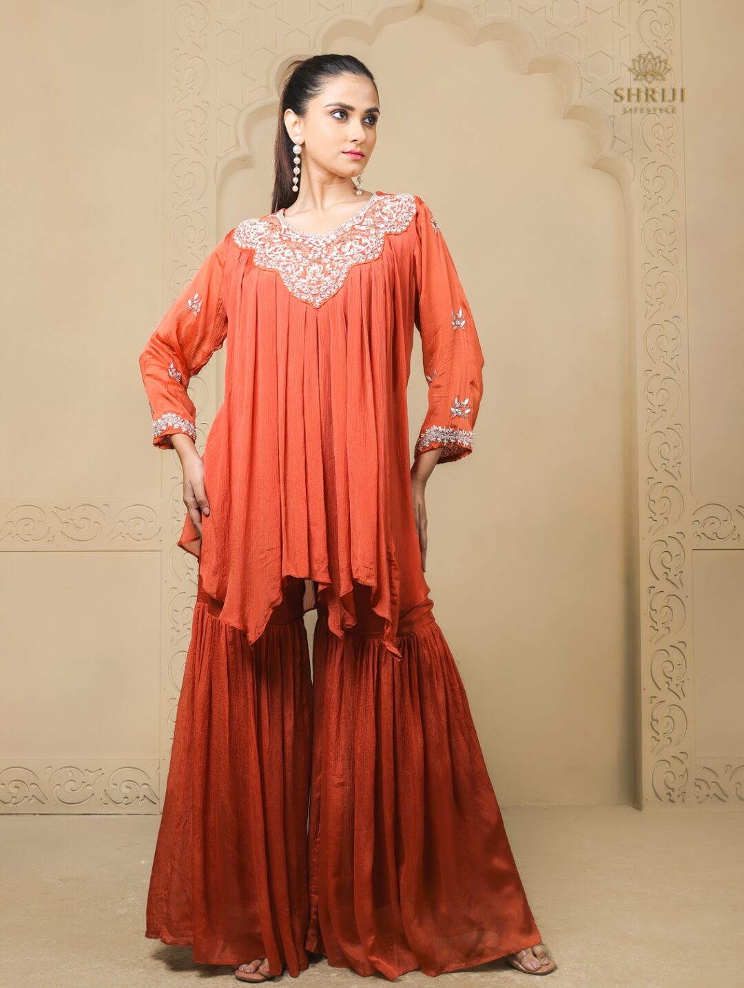 orange chinon sharara set