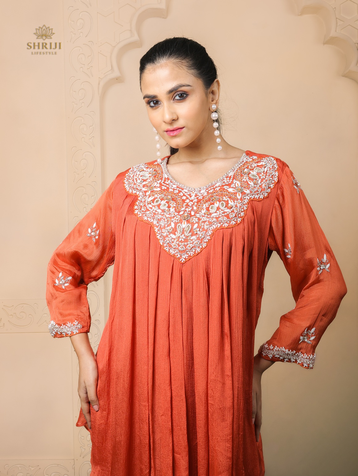 orange chinon sharara set