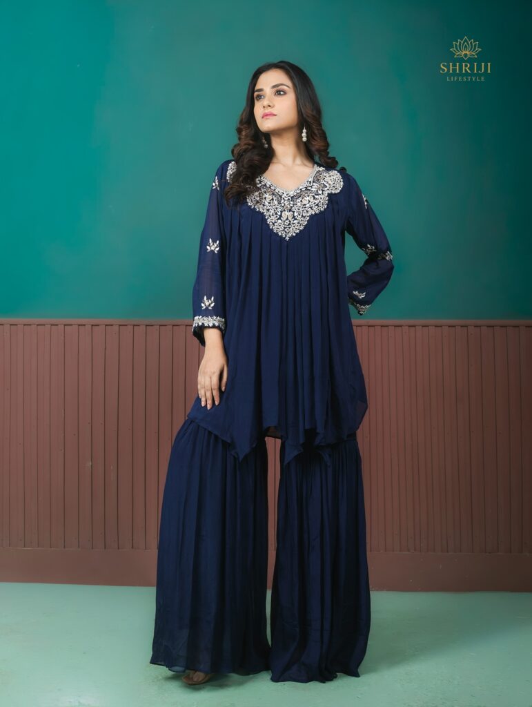 blue chinon sharara set