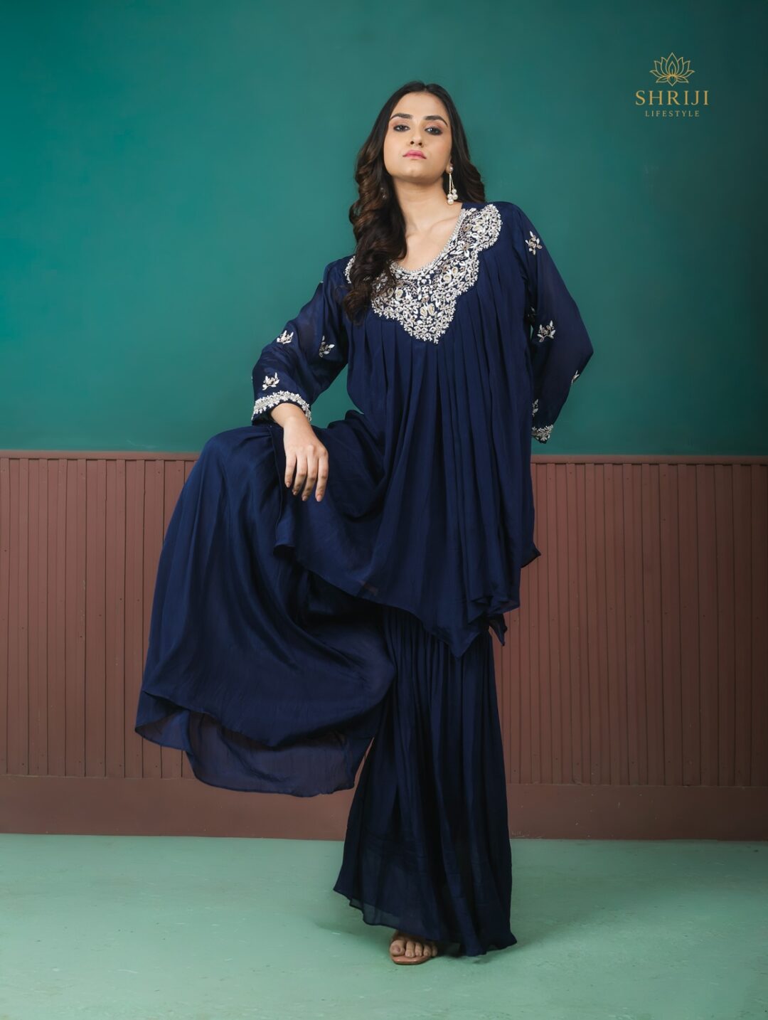 blue chinon sharara set