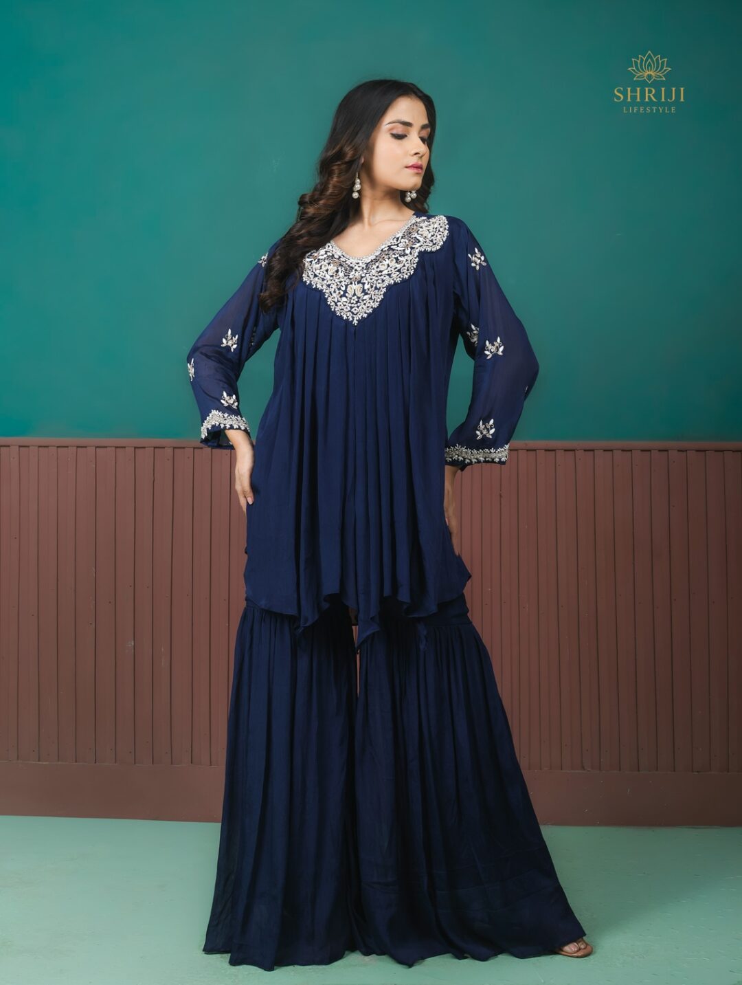 blue chinon sharara set