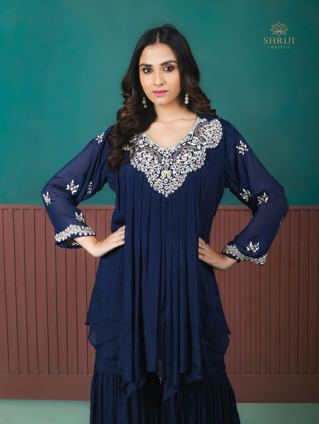 blue chinon sharara set
