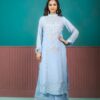 blue chinon suit set with dupatta