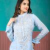 blue chinon suit set with dupatta