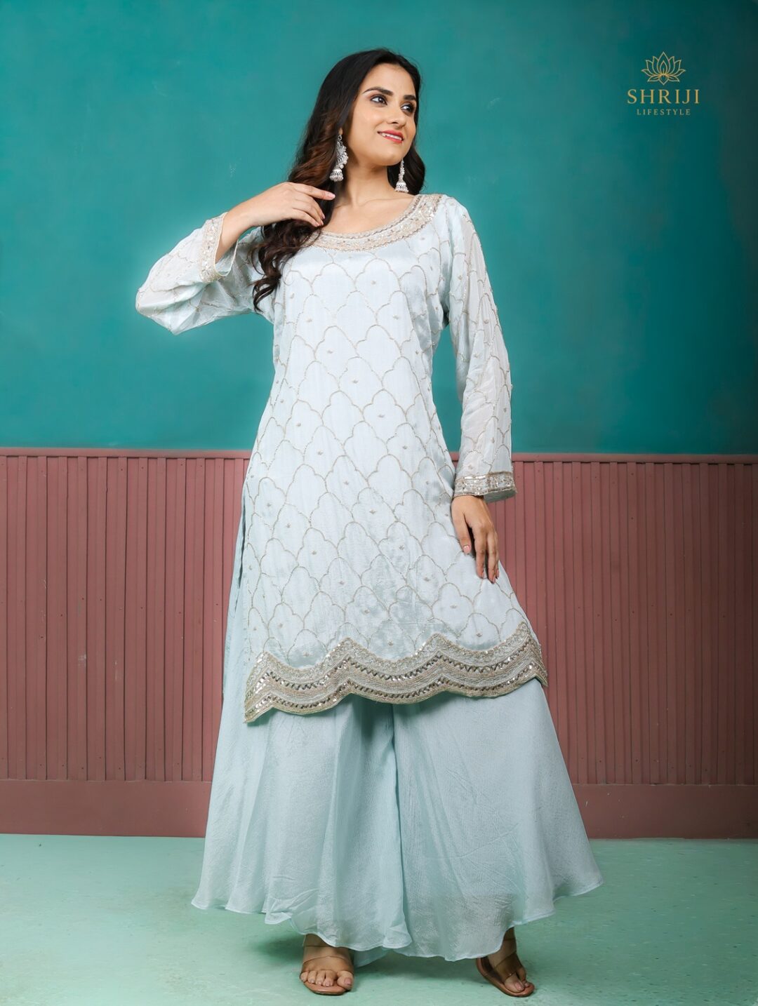blue sharara set with dupatta
