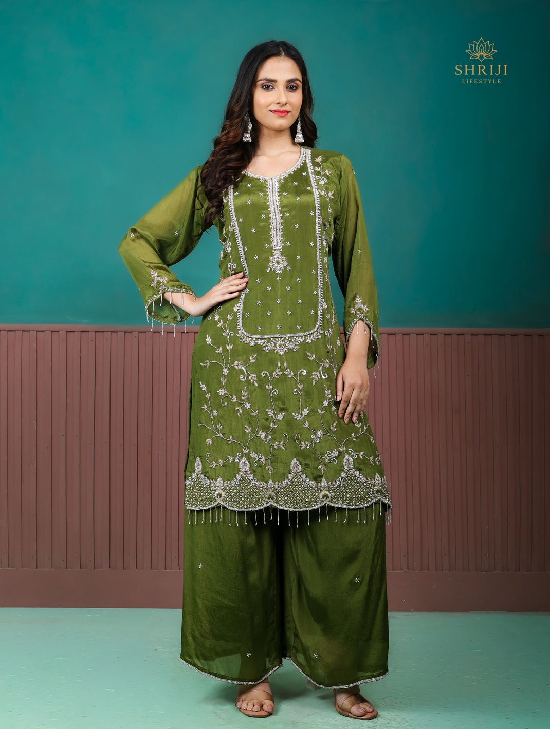 green suit set with dupatta