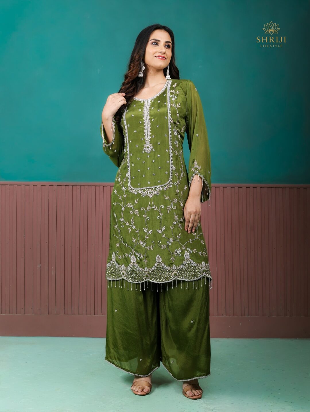 green suit set with dupatta