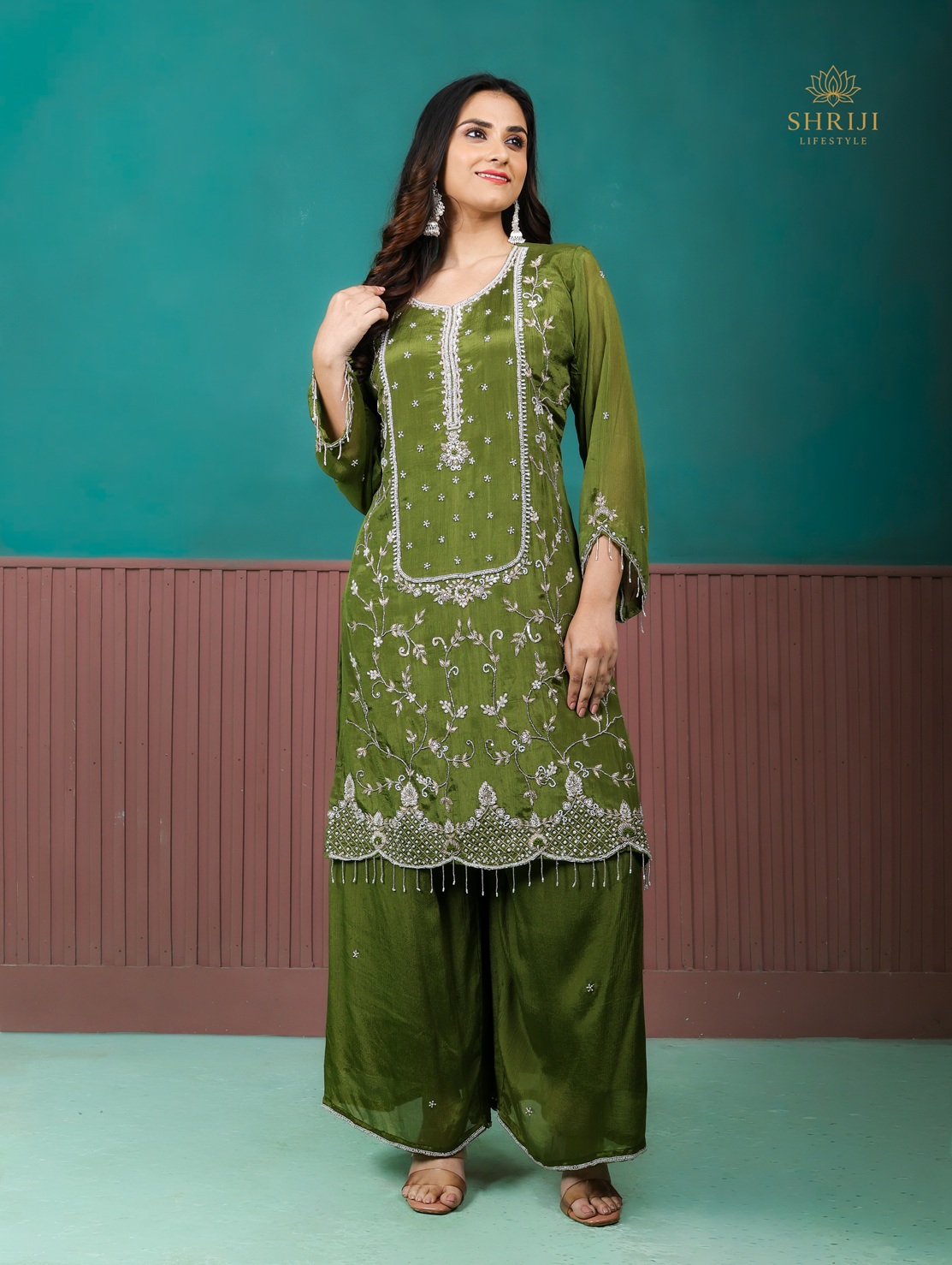 green suit set with dupatta