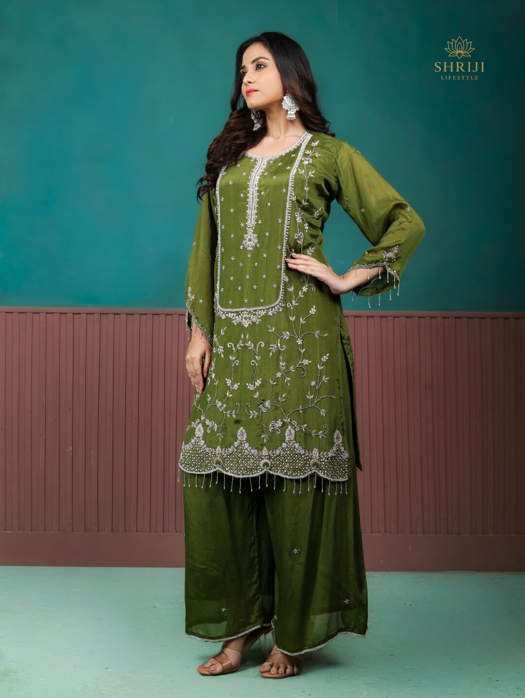 green suit set with dupatta