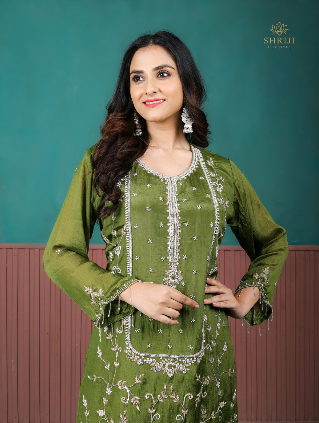 green suit set with dupatta