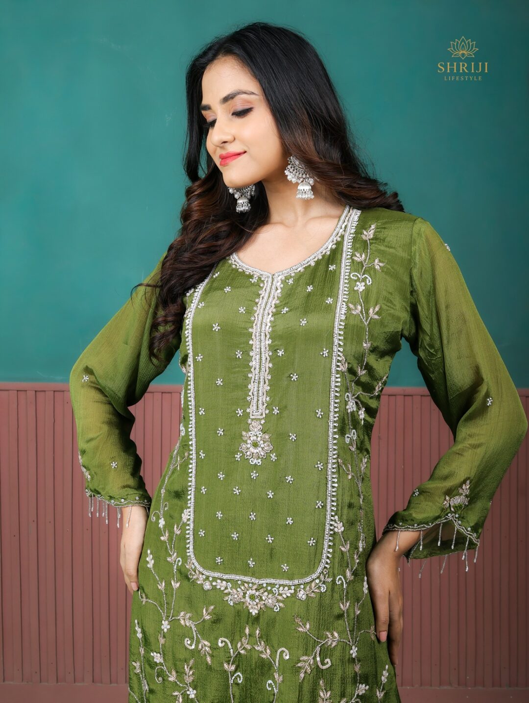 green suit set with dupatta