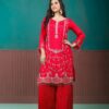 red suit set with dupatta