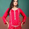 red suit set with dupatta