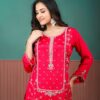 red suit set with dupatta