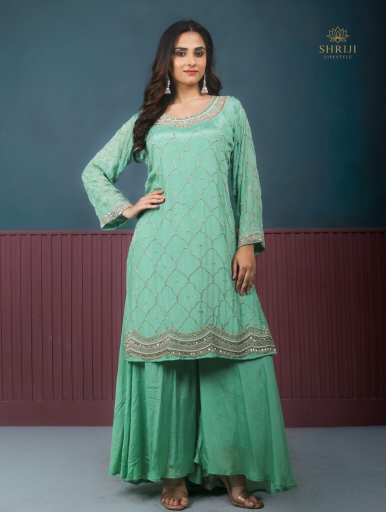 rama green sharara set with dupatta