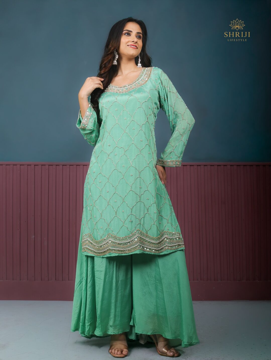 rama green sharara set with dupatta