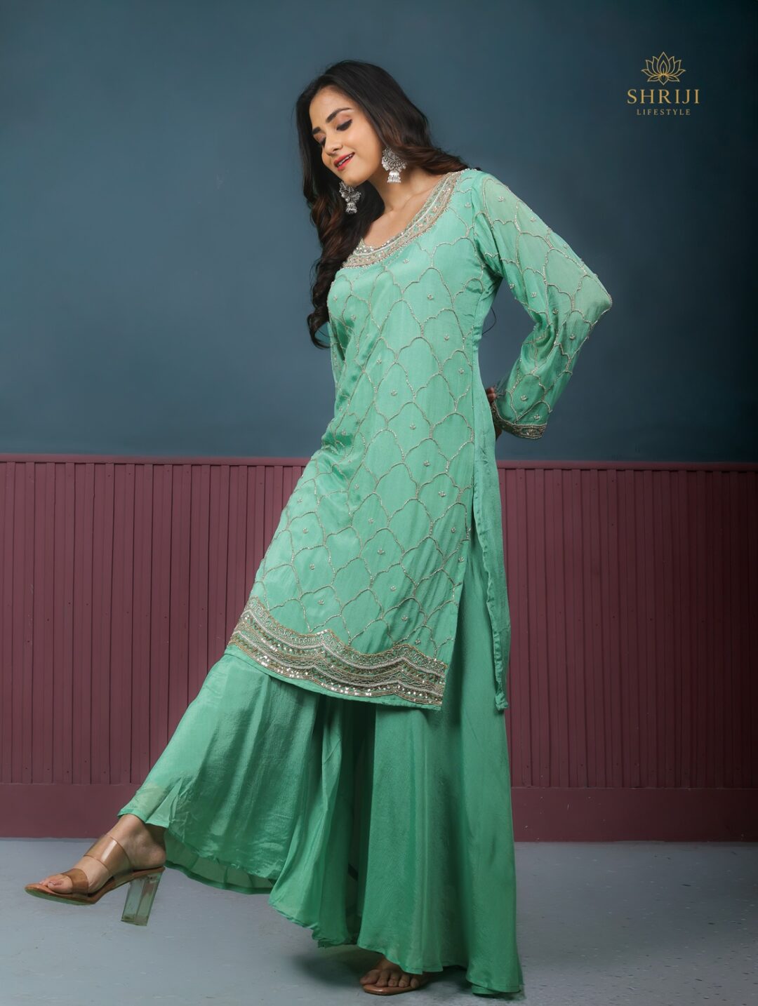 rama green sharara set with dupatta
